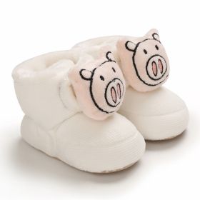 Baby Cotton-padded Winter High-top Children's Cartoon Cute Toddler Soft Bottom Boot (Option: White-13cm)
