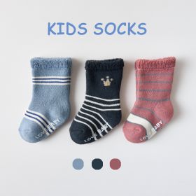 Cotton Children's Socks Terry-loop Hosiery (Option: Crown Stripes-0to1 Years Old)