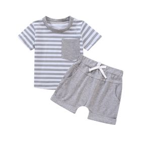 Short-sleeved Shorts Stitching Children's Suit (Option: Gray Short Sleeve-110cm)