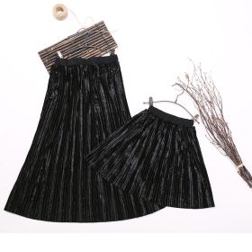 Mother-daughter Matching Outfit Simple Pleated Skirt (Option: Black-110cm)