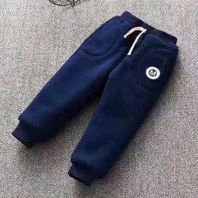 Free Shipping Baby Cotton Pants Ankle Banded Pants 0-6 Years Old Padded Fleece Trousers (Option: Navy Blue Thin-120)