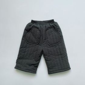 Lightweight Quilted Children's Clothing Children's Velvet Pants Eight Points Straight-leg Pants (Option: Dark Green Striped-110cm)
