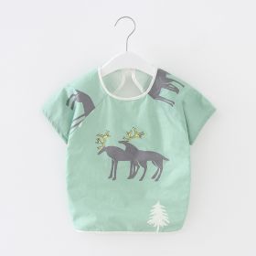 Baby Dinner Coverall Bib Spring And Autumn Long Sleeve Apron (Option: Short Sleeve Green Color Deer-90cm)