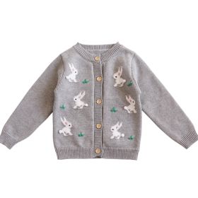 Korean Style Children's Clothing Autumn And Winter Sweater Girls' Baby Knitted Cardigan (Option: Gray-120cm)