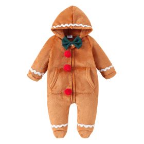 Children's Christmas Clothes Baby Zipper Hooded Jumpsuit (Option: Coffee-12to18m)